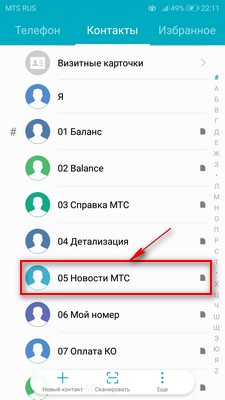 Список контактов на Андроид